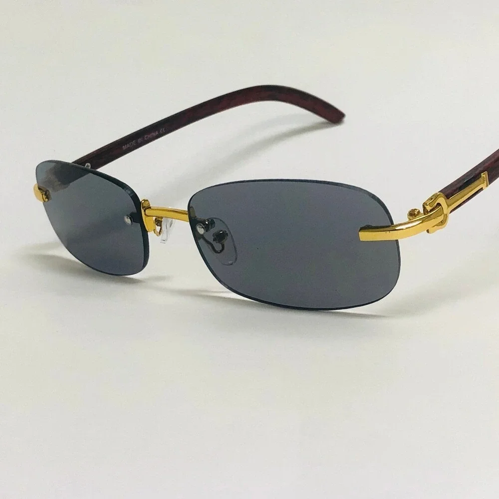 Men Sunglasses Men Rectangle Hip Hop Wood Arms Dark Black Lens Retro Classic New